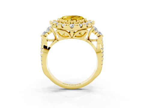 Yellow gold Heart Cut Yellow Sapphire Halo Ring with Pavé Band and Four-Prong Setting_15