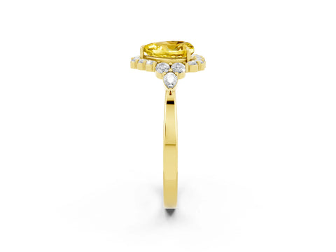 Yellow gold Heart Cut Yellow Sapphire Halo Ring with Pear Side Stones and Prong Setting_14