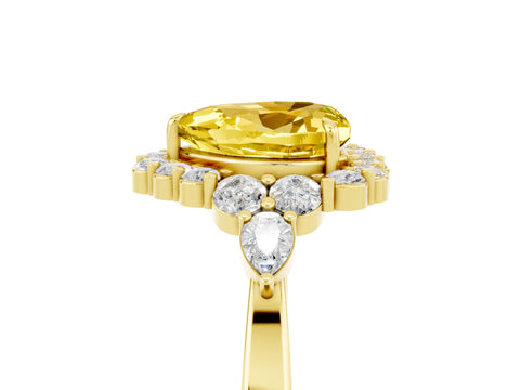 Yellow gold Heart Cut Yellow Sapphire Halo Ring with Pear Side Stones and Prong Setting_17