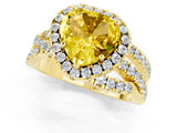 Yellow gold Heart Cut Yellow Sapphire Halo Ring with Round Split Shank and Prong Setting_49