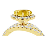 Yellow gold Heart Cut Yellow Sapphire Halo Ring with Round Split Shank and Prong Setting_52