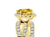 Yellow gold Heart Cut Yellow Sapphire Halo Ring with Round Split Shank and Prong Setting_53