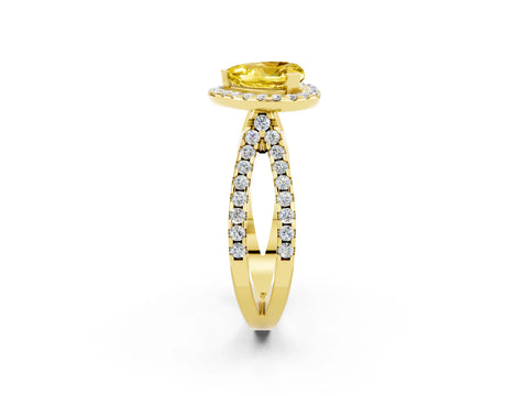 Yellow gold Heart Cut Yellow Sapphire Halo Ring with Split Shank Pavé Band and Prong Setting_14