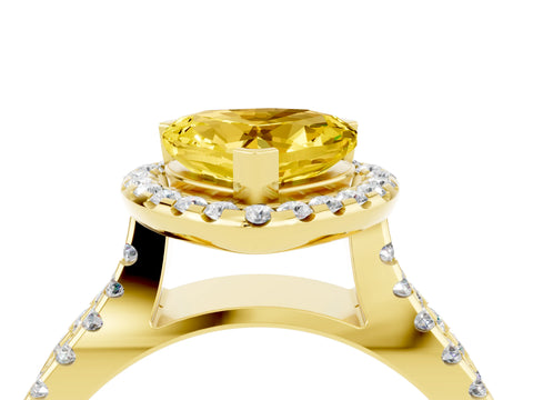 Yellow gold Heart Cut Yellow Sapphire Halo Ring with Split Shank Pavé Band and Prong Setting_16