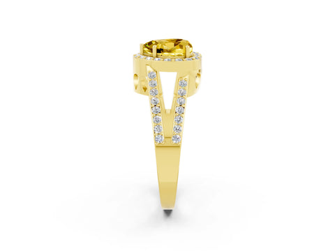 Yellow gold Heart Cut Yellow Sapphire Halo Ring with Split Shank U-Prong Band and Four-Prong Setting_2