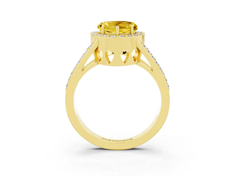 Yellow gold Heart Cut Yellow Sapphire Halo Ring with Split Shank U-Prong Band and Four-Prong Setting_3