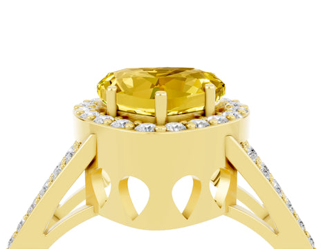 Yellow gold Heart Cut Yellow Sapphire Halo Ring with Split Shank U-Prong Band and Four-Prong Setting_4