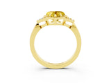 Yellow gold Heart Cut Yellow Sapphire Halo Ring with Tapered Band and Four-Prong Setting_3