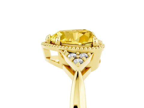 Yellow gold Heart Cut Yellow Sapphire Halo Ring with Tapered Band and Four-Prong Setting_5