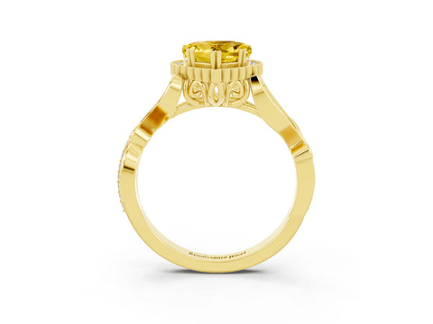 Yellow gold Heart Cut Yellow Sapphire Halo Ring with Vintage Split Shank and Four-Prong Setting_3