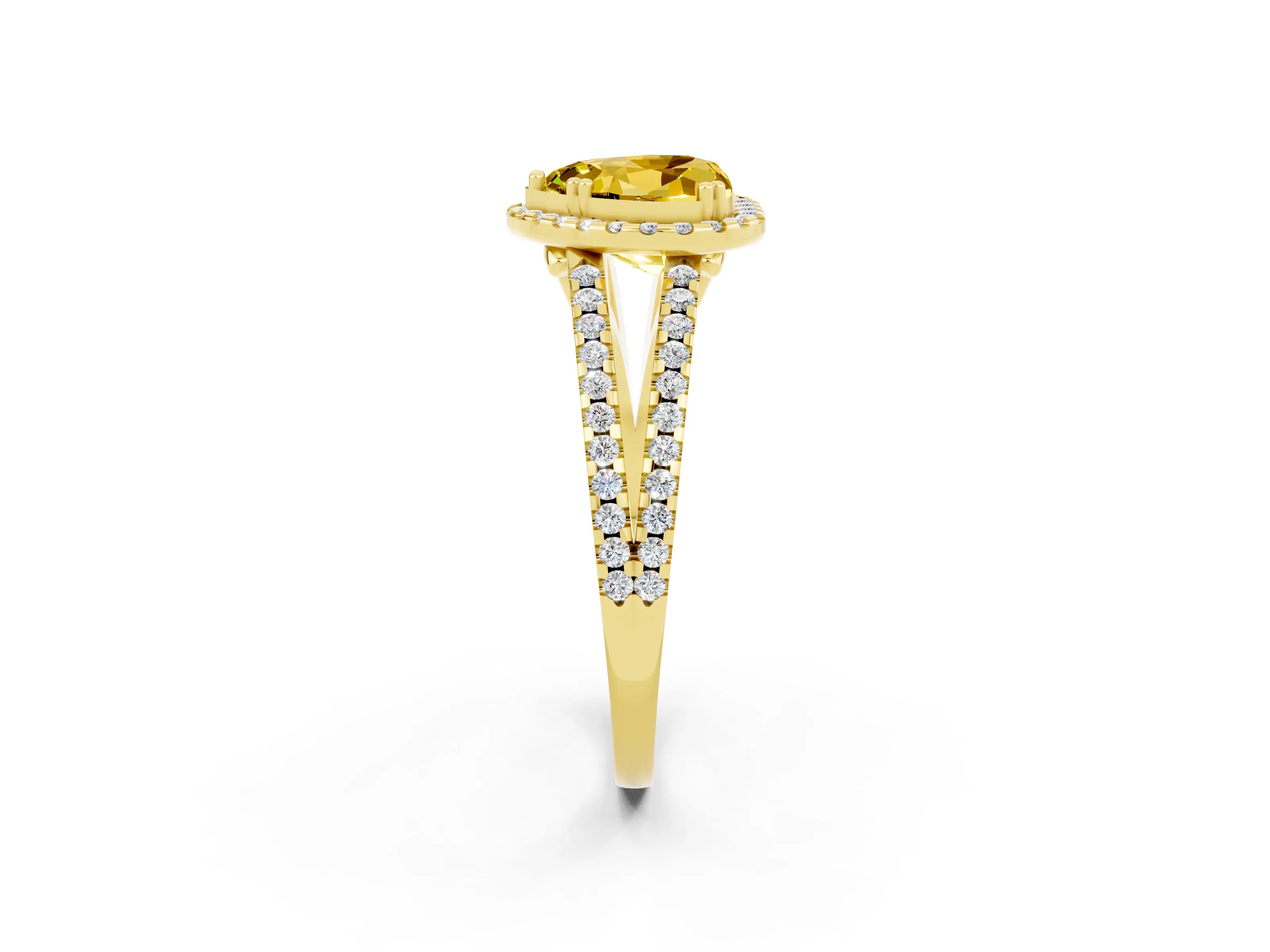 Yellow gold Heart Cut Yellow Sapphire Halo Split Shank Engagement Ring_14