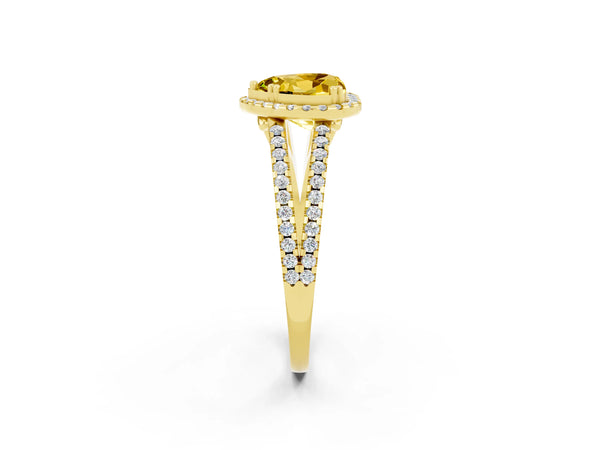 Yellow gold Heart Cut Yellow Sapphire Halo Split Shank Engagement Ring