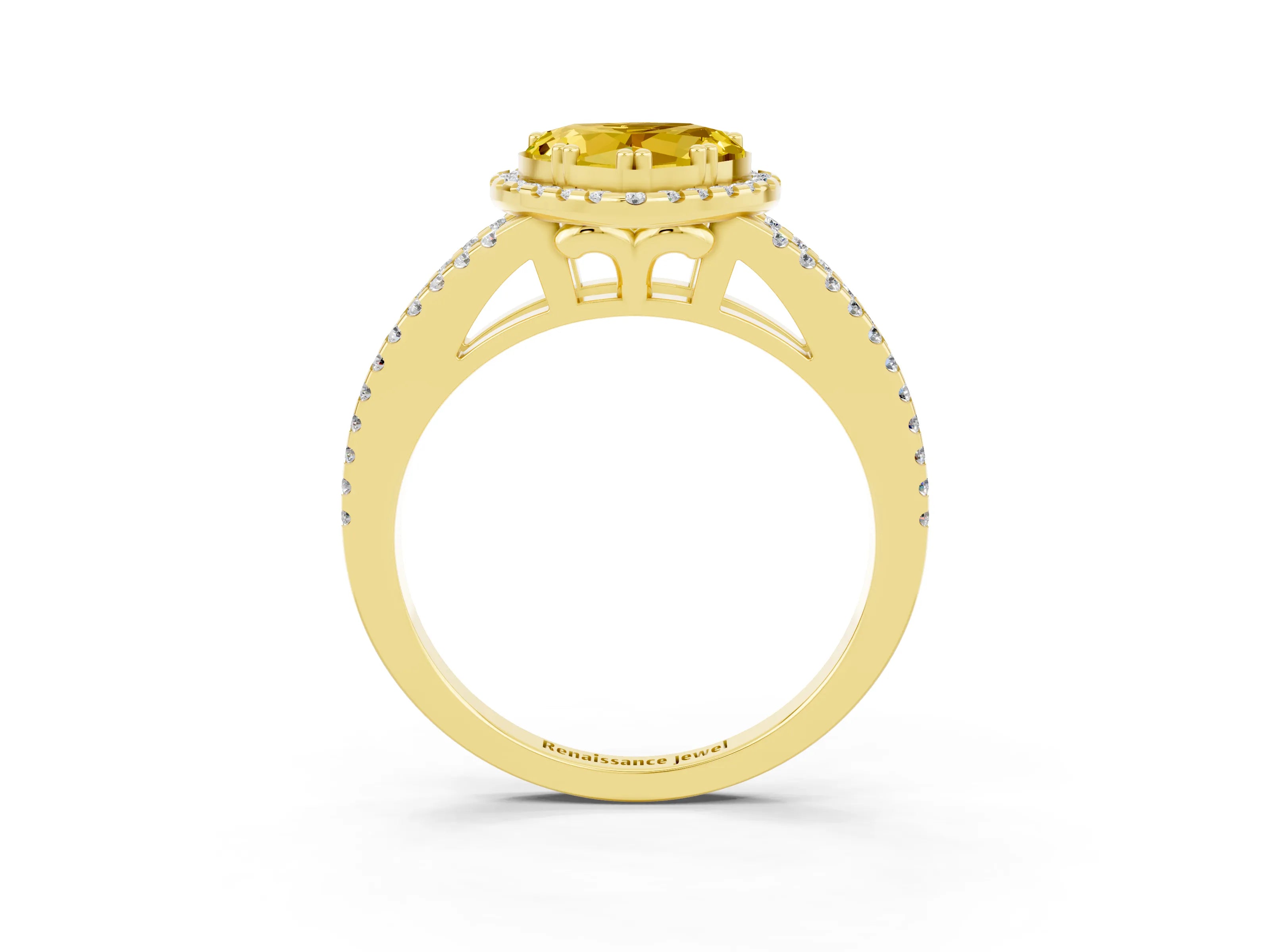 Yellow gold Heart Cut Yellow Sapphire Halo Split Shank Engagement Ring_15