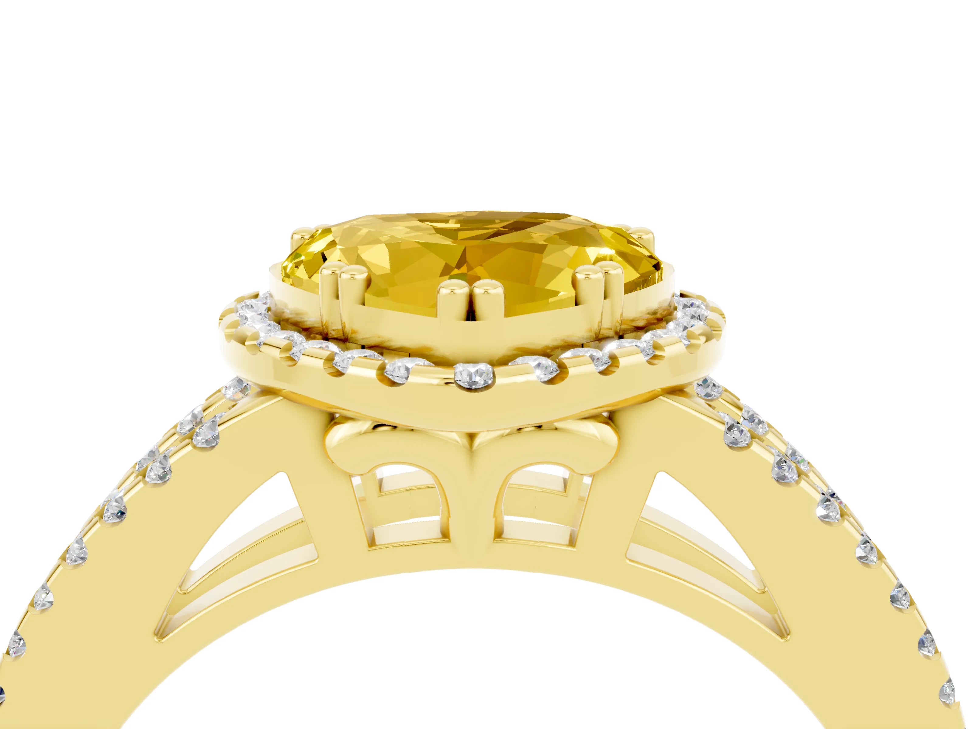 Yellow gold Heart Cut Yellow Sapphire Halo Split Shank Engagement Ring_16