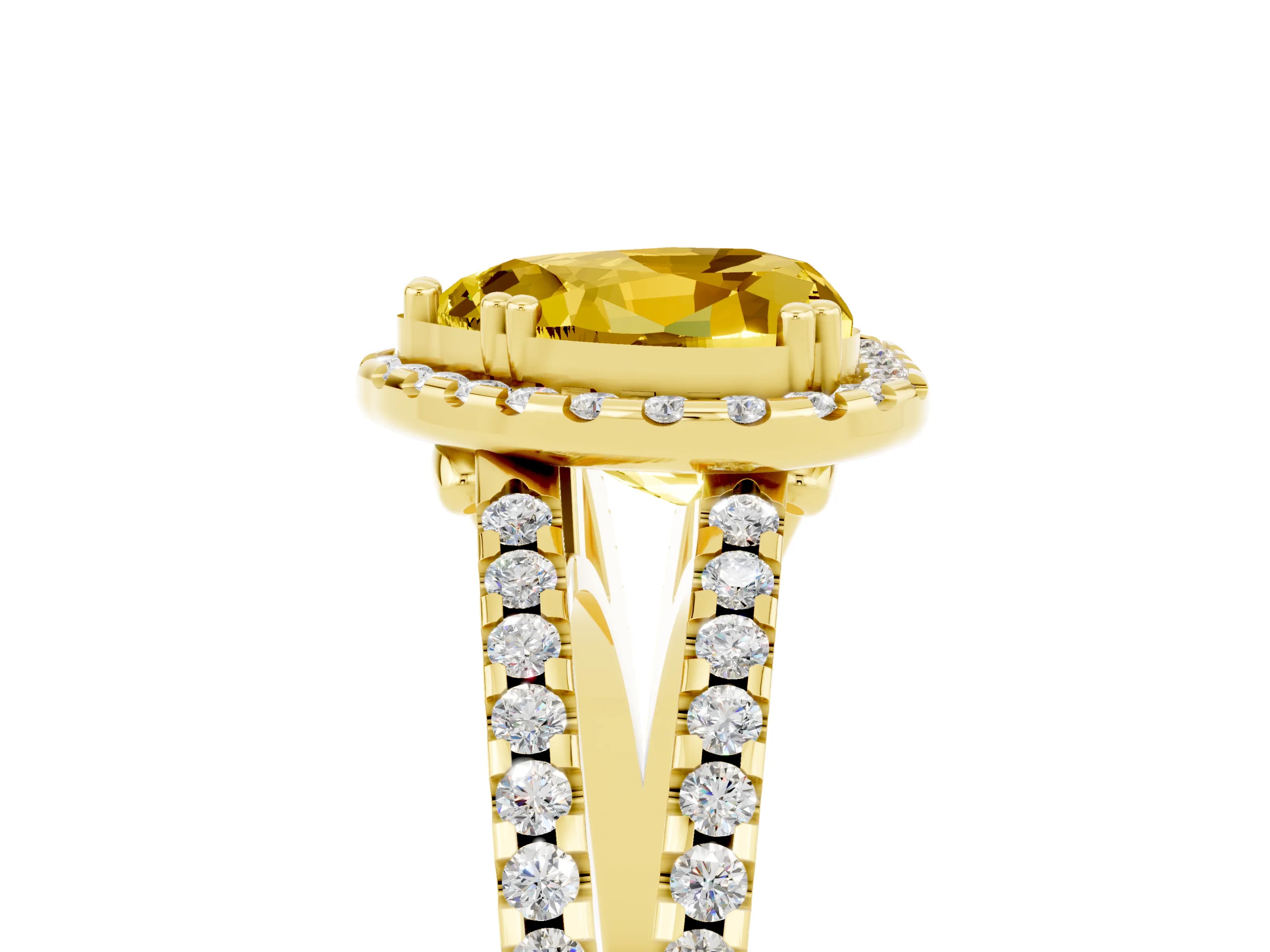 Yellow gold Heart Cut Yellow Sapphire Halo Split Shank Engagement Ring_17