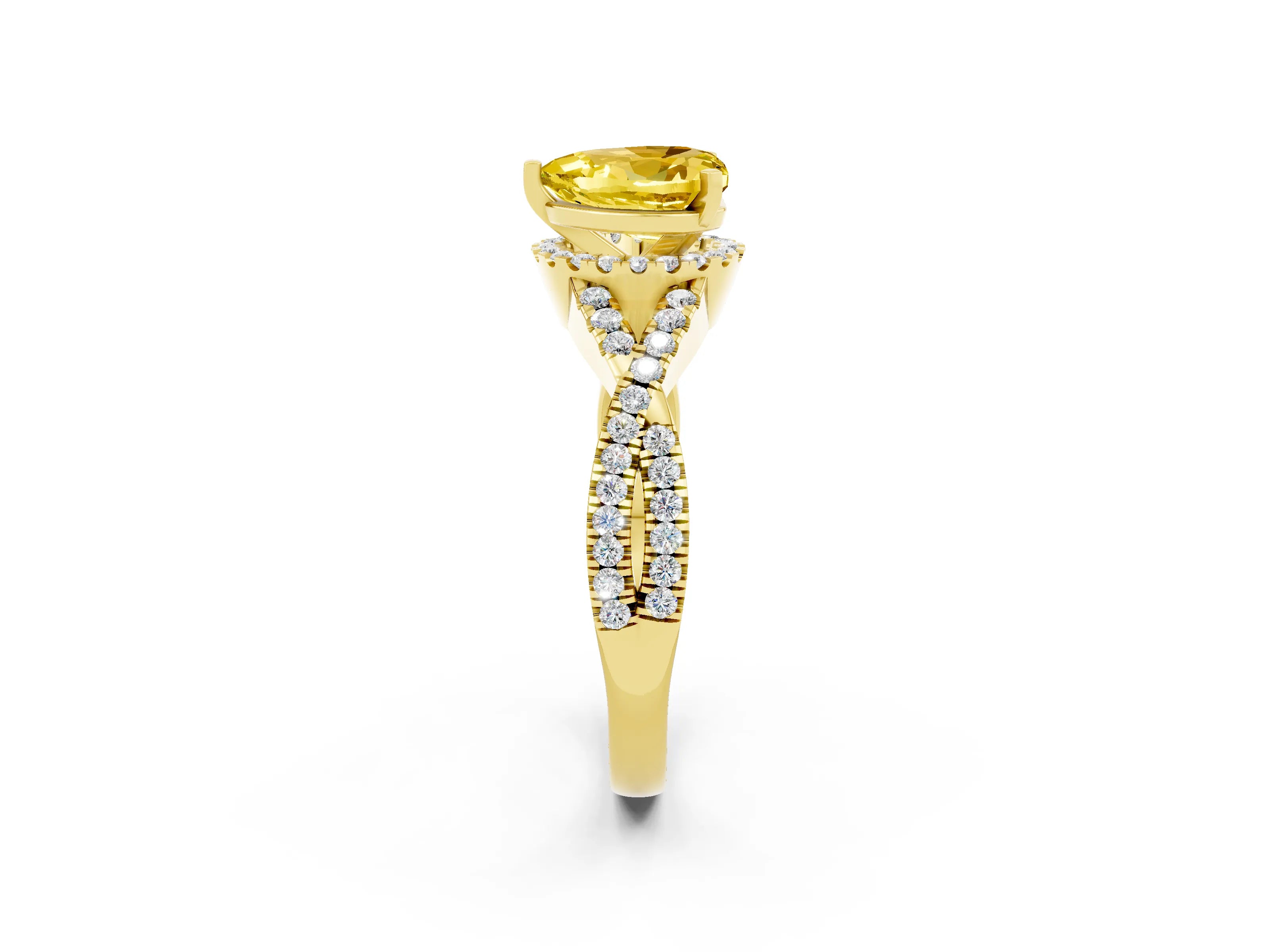Yellow gold Heart Cut Yellow Sapphire Halo Twist Band Solitaire Prong Setting Ring_26