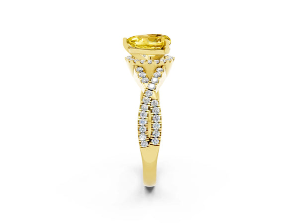 Yellow gold Heart Cut Yellow Sapphire  Halo Twist Band Solitaire Prong Setting Ring