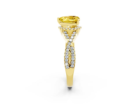 Yellow gold Heart Cut Yellow Sapphire Halo Twist Band Solitaire Prong Setting Ring_26