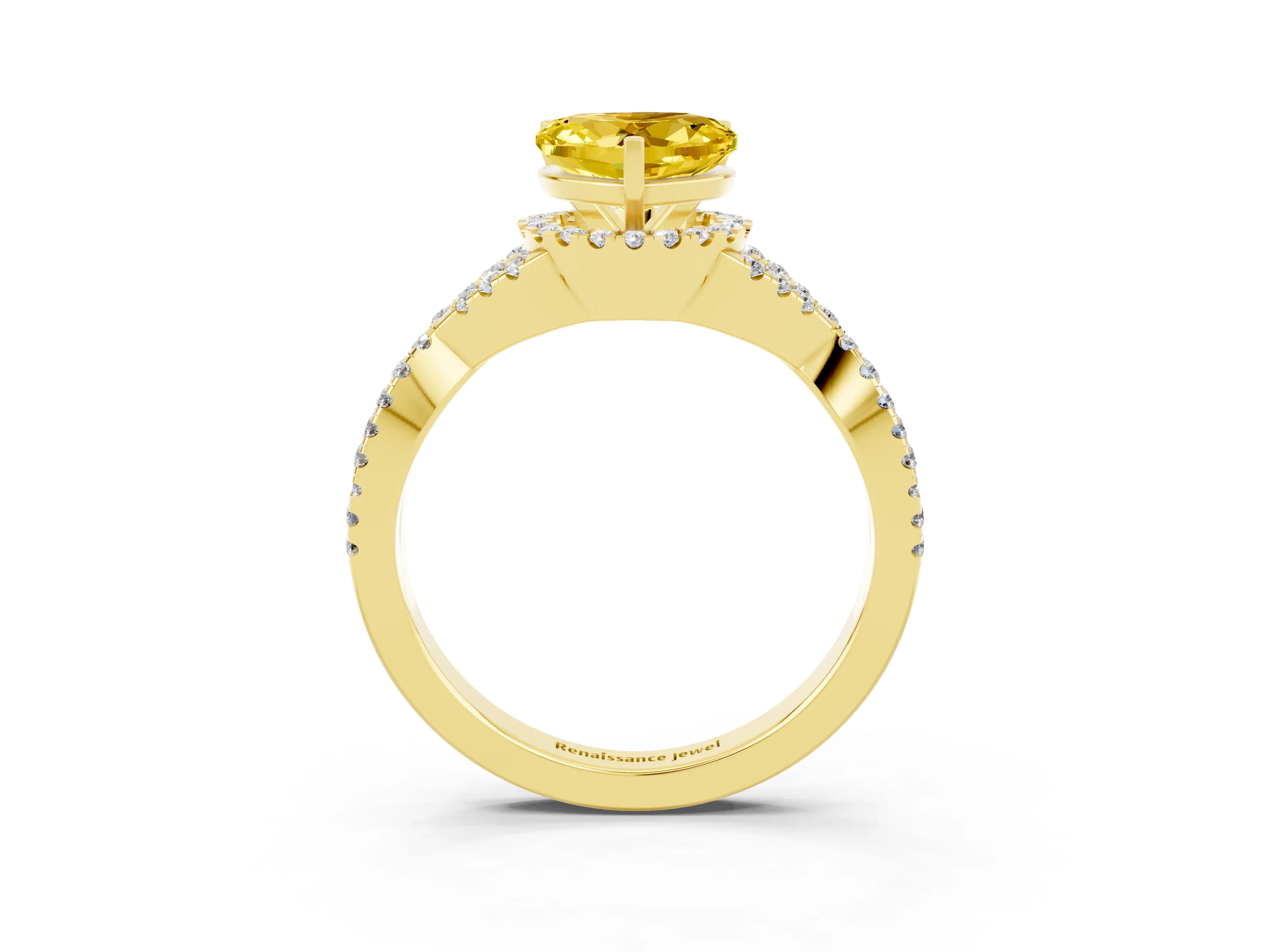 Yellow gold Heart Cut Yellow Sapphire Halo Twist Band Solitaire Prong Setting Ring_27