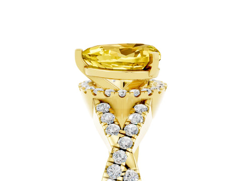 Yellow gold Heart Cut Yellow Sapphire Halo Twist Band Solitaire Prong Setting Ring_29