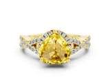 Yellow gold Heart Cut Yellow Sapphire  Halo Twist Band Solitaire Prong Setting Ring_42