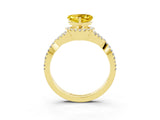 Yellow gold Heart Cut Yellow Sapphire  Halo Twist Band Solitaire Prong Setting Ring_45