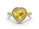 Yellow gold Heart Cut Yellow Sapphire Milgrain Halo Engagement Ring with Round Pavé Band and Prong Setting_12