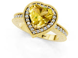 Yellow gold Heart Cut Yellow Sapphire Milgrain Halo Engagement Ring with Round Pavé Band and Prong Setting_13