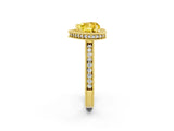 Yellow gold Heart Cut Yellow Sapphire Milgrain Halo Engagement Ring with Round Pavé Band and Prong Setting_14