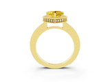 Yellow gold Heart Cut Yellow Sapphire Milgrain Halo Engagement Ring with Round Pavé Band and Prong Setting_15