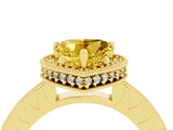 Yellow gold Heart Cut Yellow Sapphire Milgrain Halo Engagement Ring with Round Pavé Band and Prong Setting_16