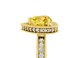 Yellow gold Heart Cut Yellow Sapphire Milgrain Halo Engagement Ring with Round Pavé Band and Prong Setting_17