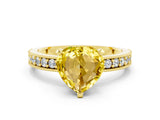 Yellow gold Heart Cut Yellow Sapphire Milgrain Pavé Engagement Ring with Four-Prong Setting_36