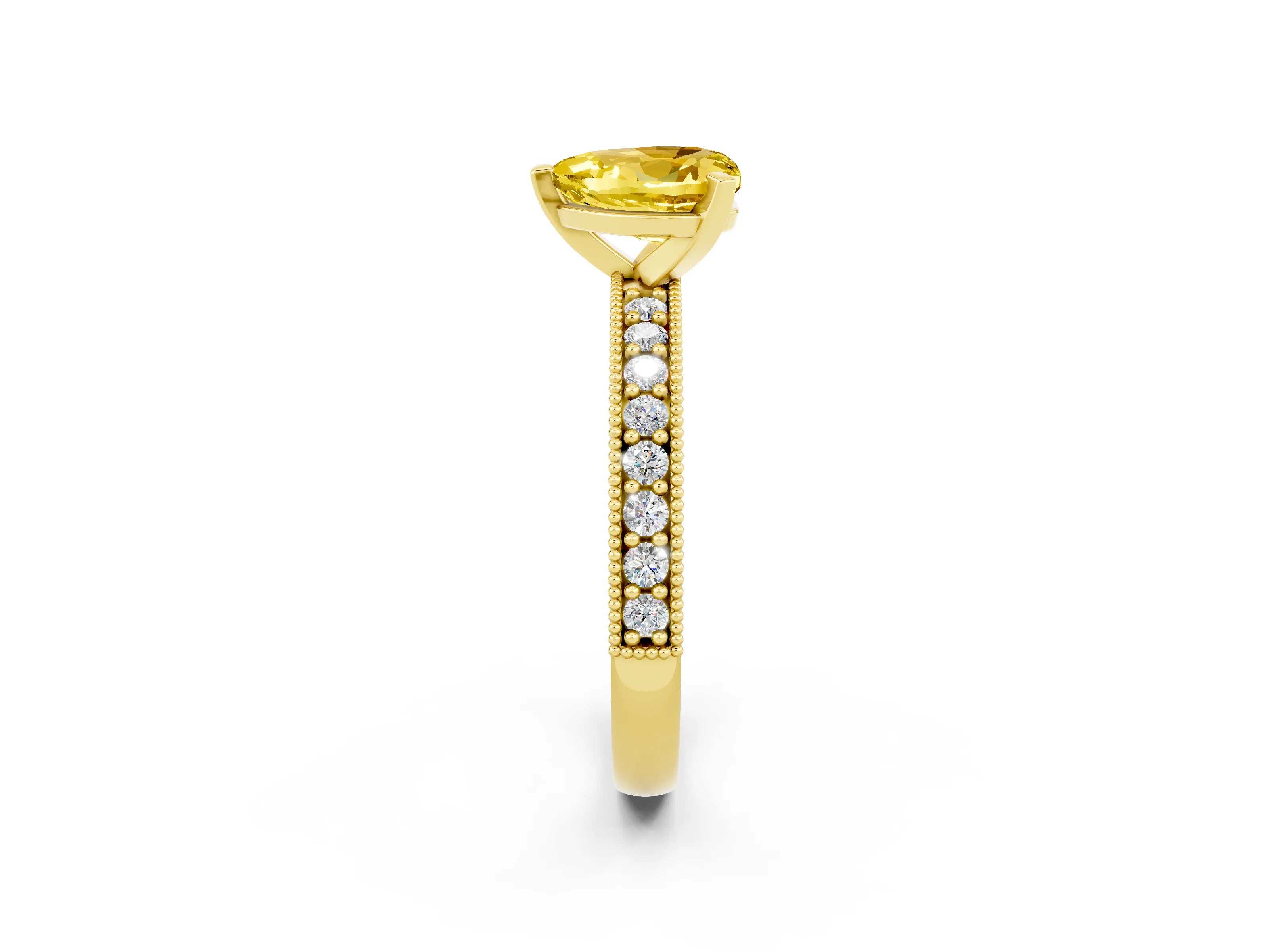 Yellow gold Heart Cut Yellow Sapphire Milgrain Pavé Engagement Ring with Four-Prong Setting_38