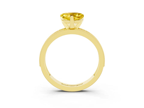 Yellow gold Heart Cut Yellow Sapphire Milgrain Pavé Engagement Ring with Four-Prong Setting_39