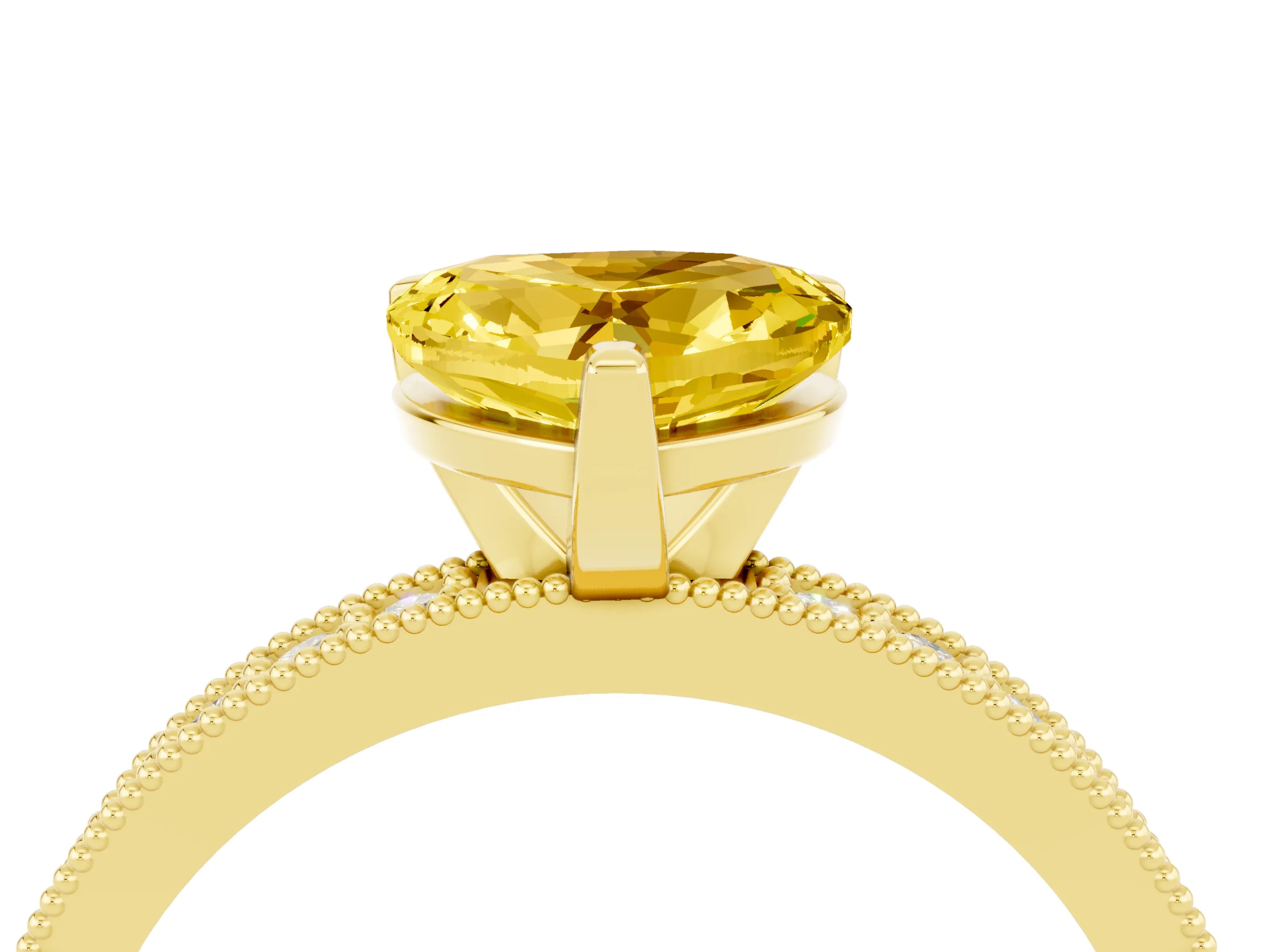 Yellow gold Heart Cut Yellow Sapphire Milgrain Pavé Engagement Ring with Four-Prong Setting_40