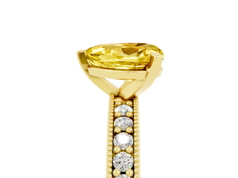 Yellow gold Heart Cut Yellow Sapphire Milgrain Pavé Engagement Ring with Four-Prong Setting_41
