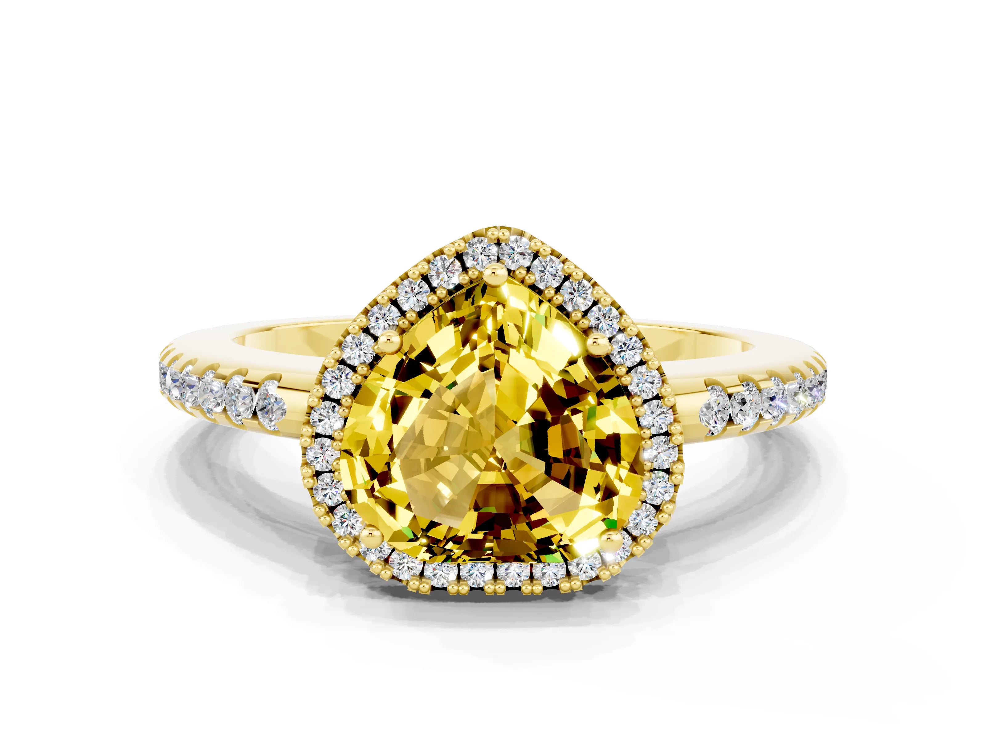 Yellow gold Heart Cut Yellow Sapphire Pavé Halo Ring with Four-Prong Setting_12