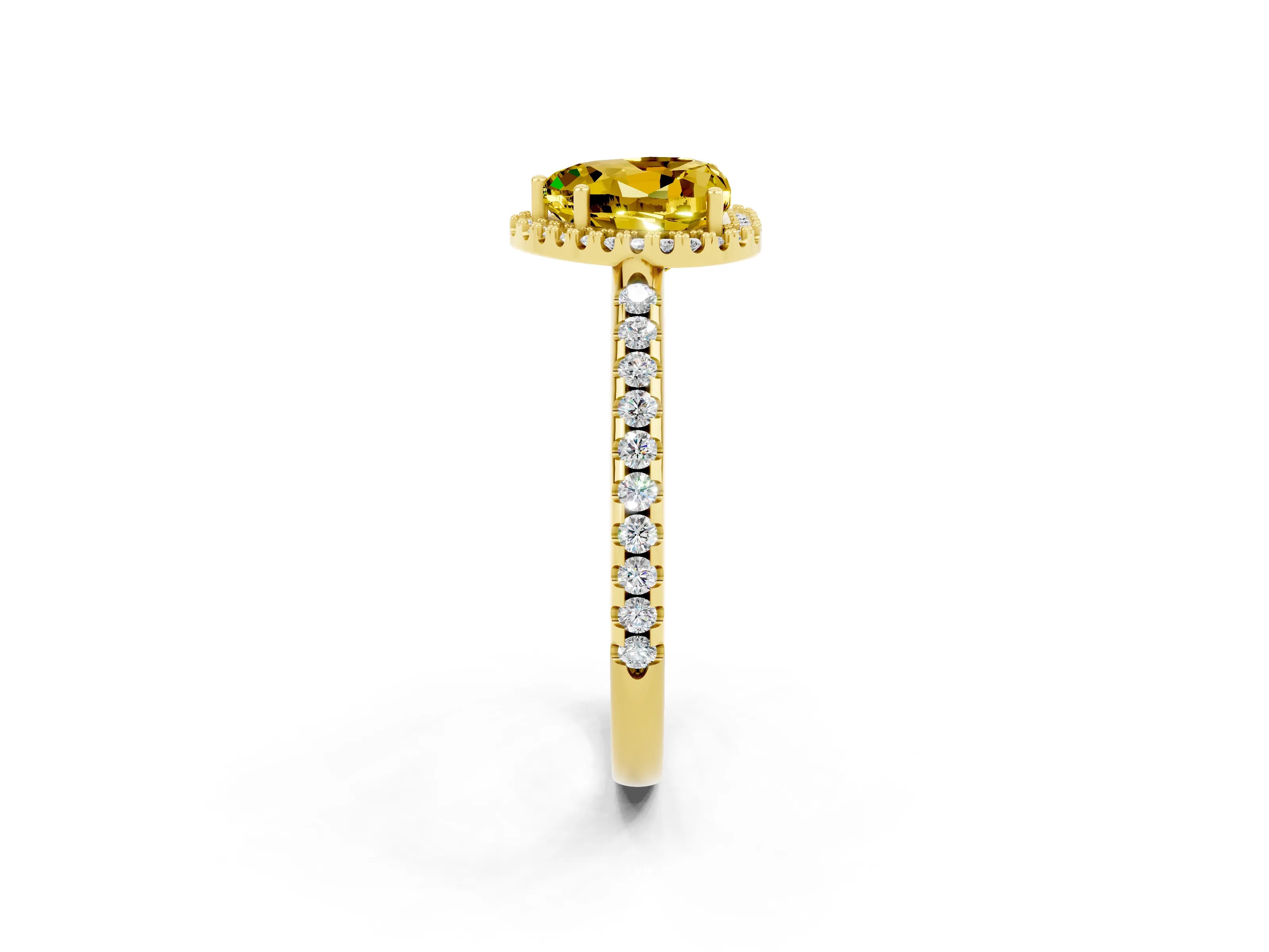 Yellow gold Heart Cut Yellow Sapphire Pavé Halo Ring with Four-Prong Setting_14