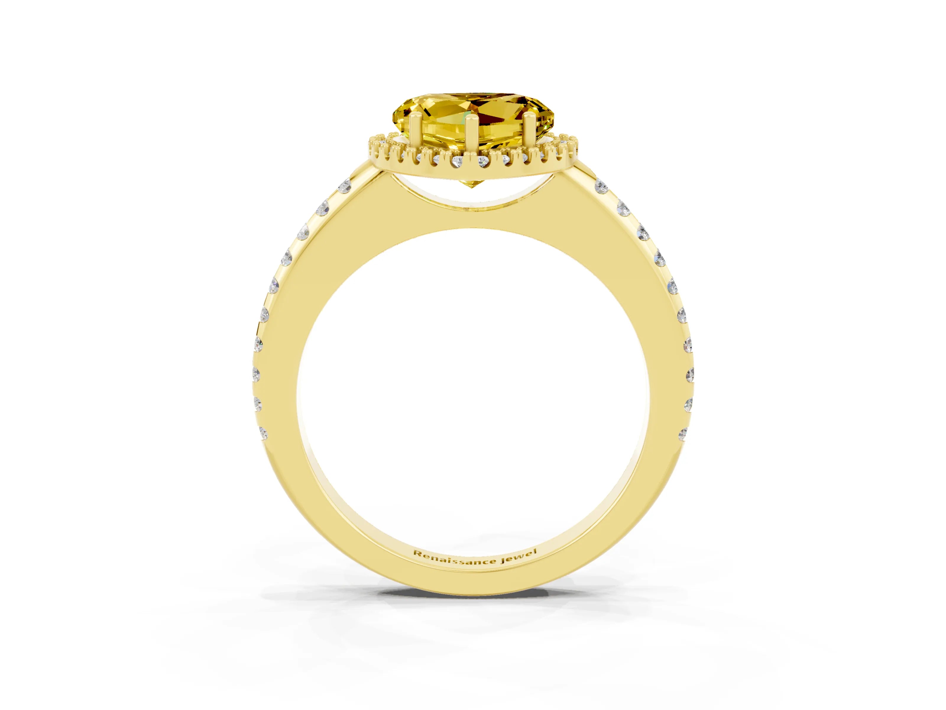 Yellow gold Heart Cut Yellow Sapphire Pavé Halo Ring with Four-Prong Setting_15