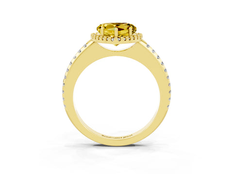 Yellow gold Heart Cut Yellow Sapphire Pavé Halo Ring with Four-Prong Setting_15