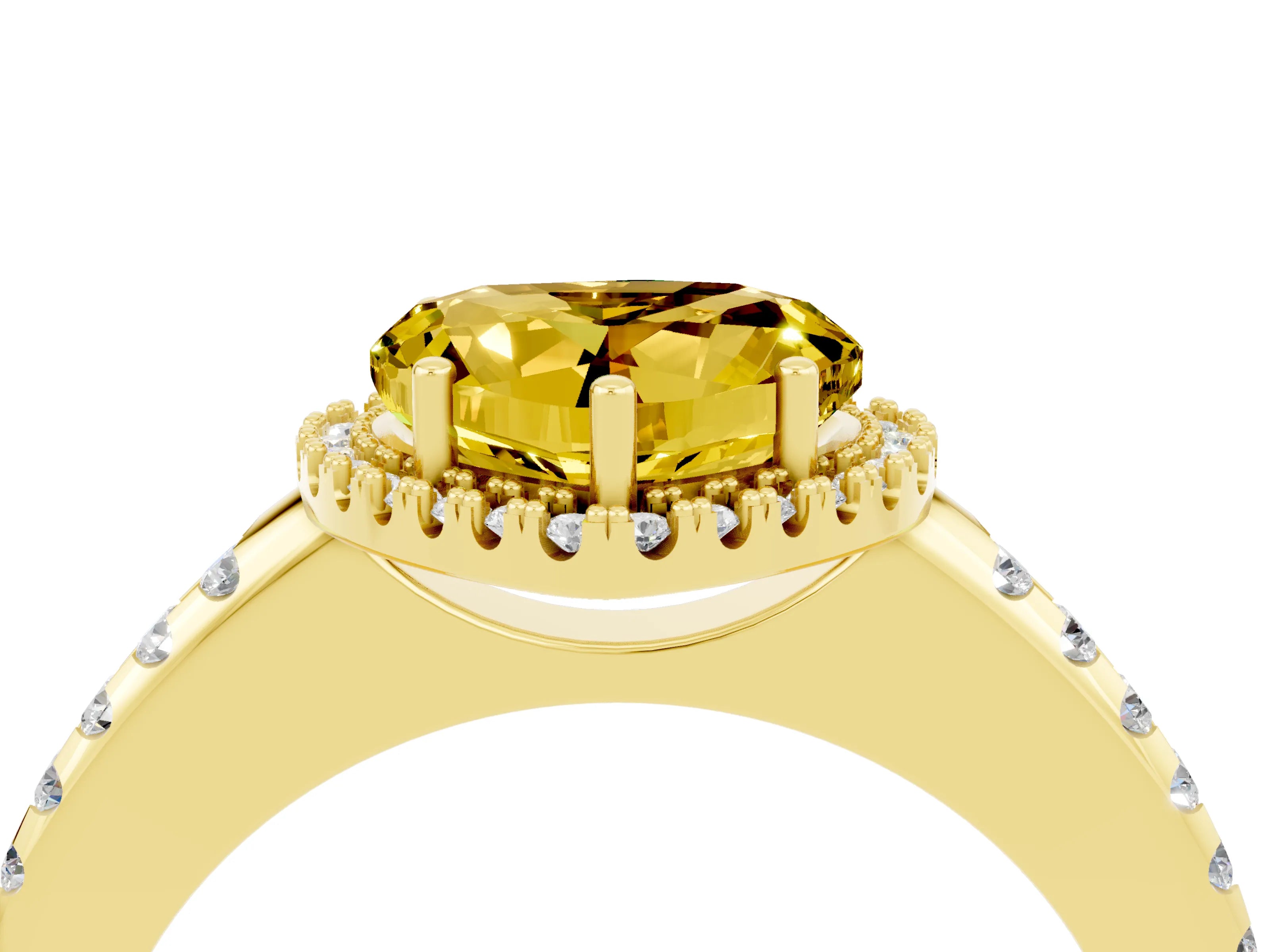 Yellow gold Heart Cut Yellow Sapphire Pavé Halo Ring with Four-Prong Setting_16