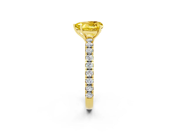 Yellow gold Heart Cut Yellow Sapphire Pavé Solitaire Engagement Ring with Four-Prong Setting