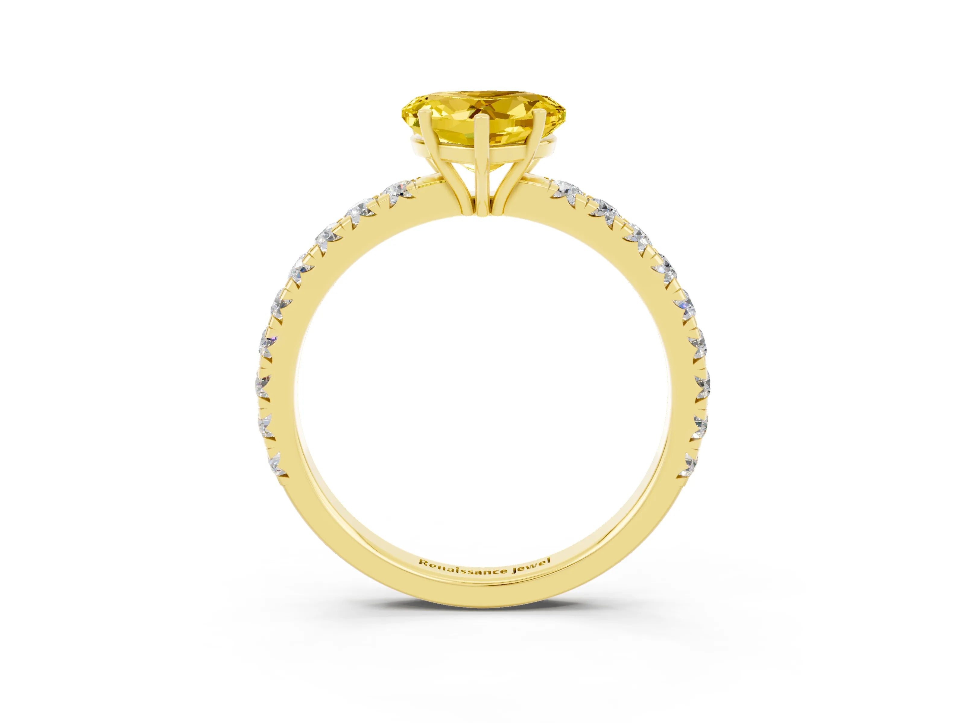 Yellow gold Heart Cut Yellow Sapphire Pavé Solitaire Engagement Ring with Four-Prong Setting_15