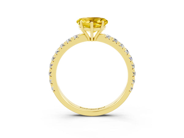 Yellow gold Heart Cut Yellow Sapphire Pavé Solitaire Engagement Ring with Four-Prong Setting