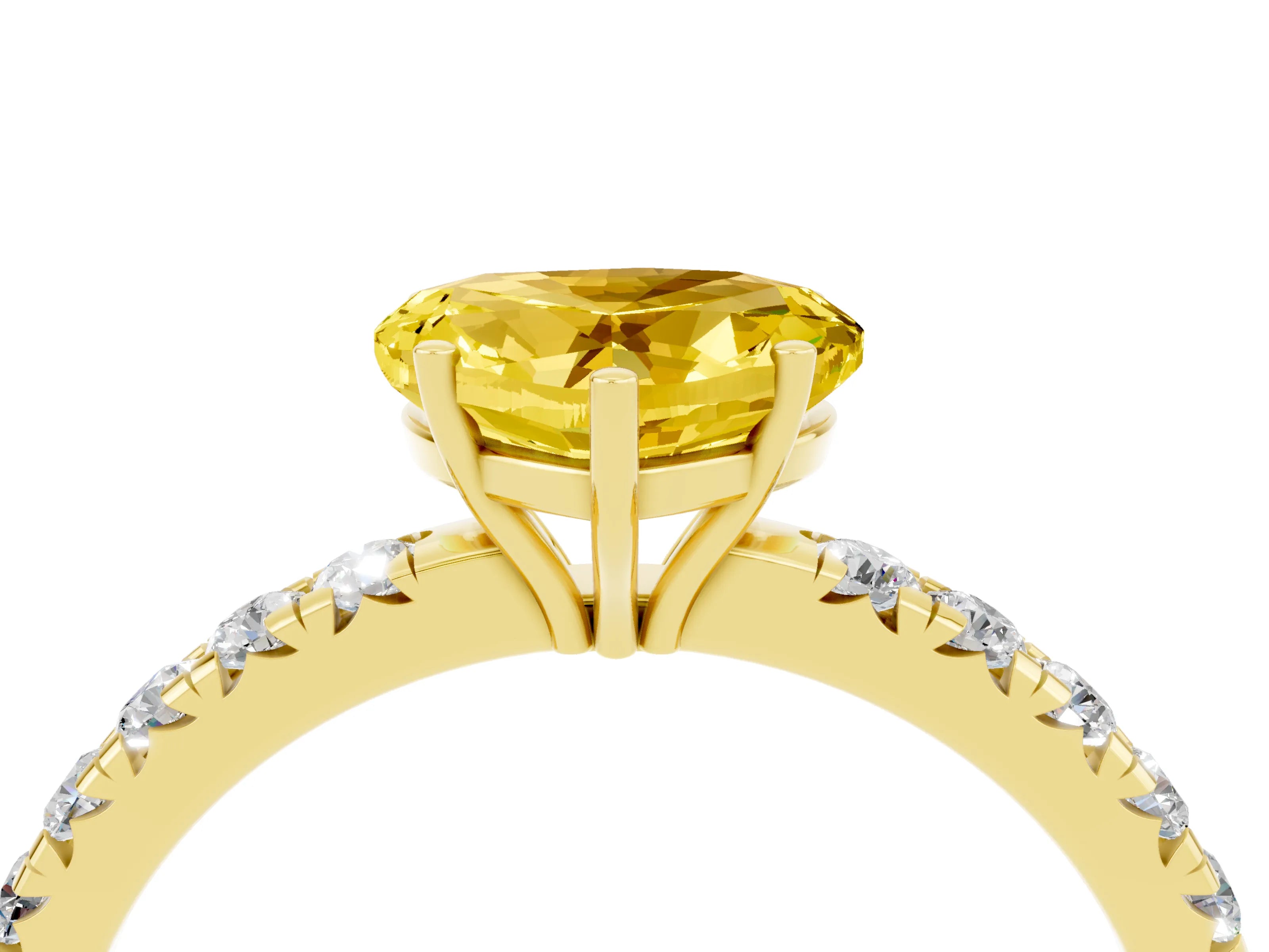 Yellow gold Heart Cut Yellow Sapphire Pavé Solitaire Engagement Ring with Four-Prong Setting_16