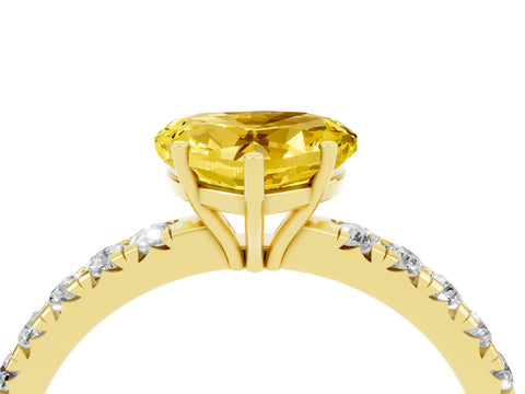 Yellow gold Heart Cut Yellow Sapphire Pavé Solitaire Engagement Ring with Four-Prong Setting_16