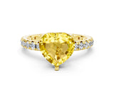 Yellow gold Heart Cut Yellow Sapphire Pavé Solitaire Ring with Round Band and Prong Setting_12
