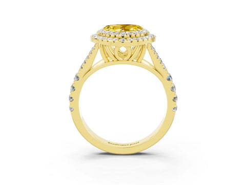 Yellow gold Heart Cut Yellow Sapphire Pavé Split Shank Double Halo Engagement Ring_3