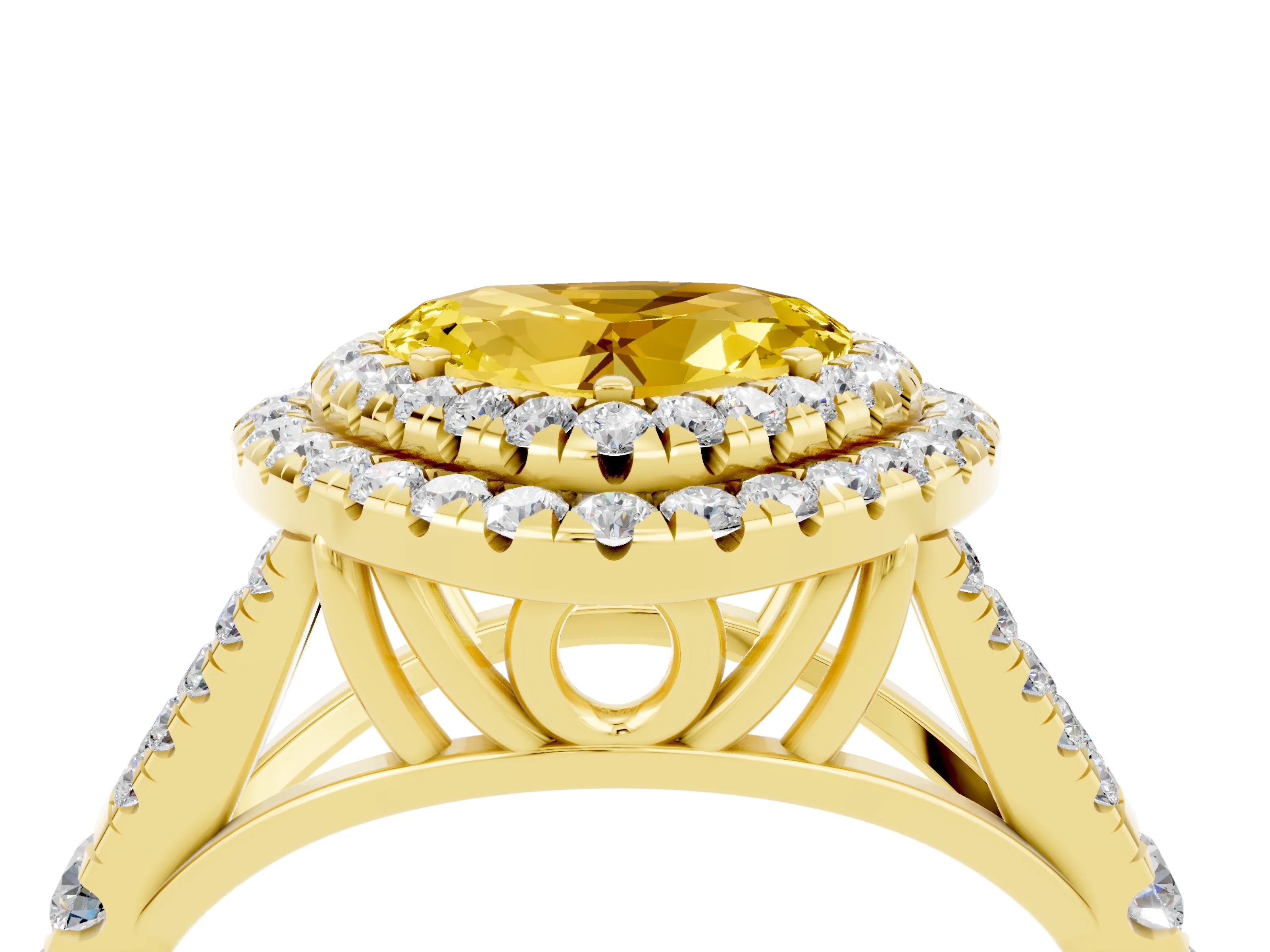 Yellow gold Heart Cut Yellow Sapphire Pavé Split Shank Double Halo Engagement Ring_4